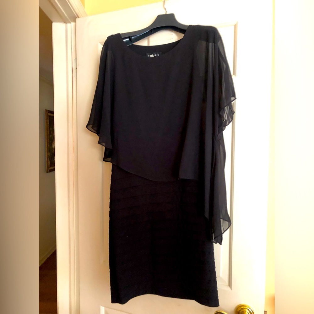 Scarlett Black Dress with attached Sheer Cape, Size 4.